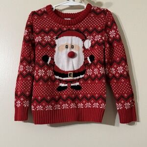 Holiday Time Fair Isle Sweater Toddler Size 4T Santa Red Christmas Pom Pom Nose